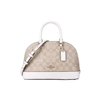 COACH Sierra Canvas Dome Bag, Handbag, Shoulder Bag, Crossbody Bag Small Size Women's White/Khaki