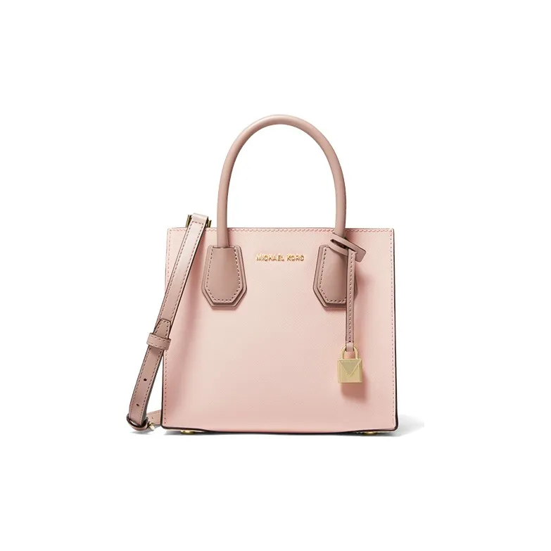 MICHAEL KORS Mercer Leather Trunk Bag, Portable Crossbody Bag, Shoulder Bag Trumpets Women's Cherry Blossom Pink-0