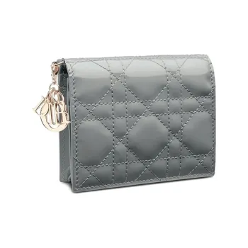 DIOR Lady Dior Patent Leather Cowhide Wallet Women's Candy Color Rock Gray