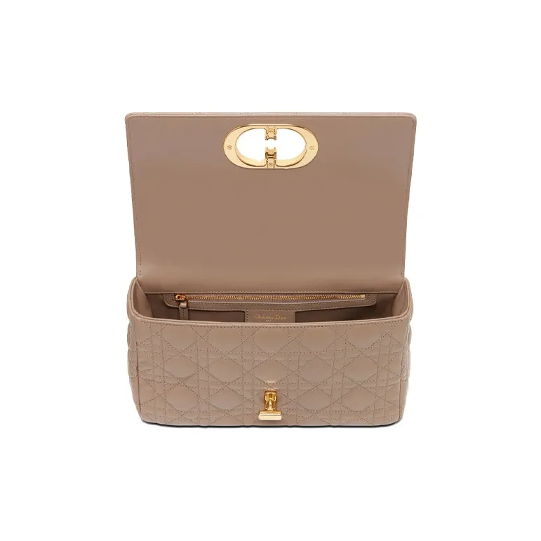 DIOR Caro Wicker Pattern Cow Leather Shoulder Bag Crossbody Bag Medium Size Women's Warm Taupe Gray-5