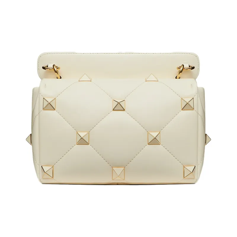 Valentino Roman Stud Diamond Quilting Soft Sheepskin Portable Crossbody Bag Shoulder Bag Women's Ivory White-2