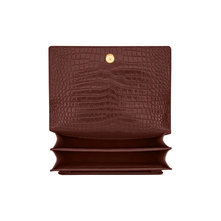 SAINT LAURENT Crocodile Embossed Shiny Leather Chain Crossbody Bag Shoulder Bag Women's Red Velvet-5