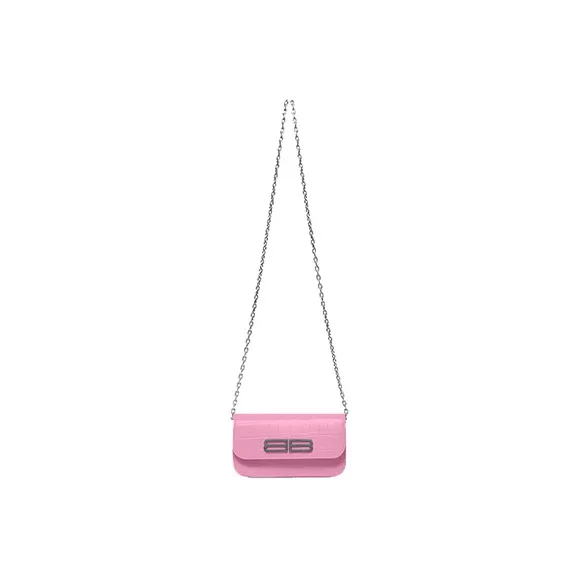 Balenciaga Gossip Crocodile Pattern Embossed Cow Leather Shoulder Bag, Crossbody Bag, Wallet Women's Pink-1