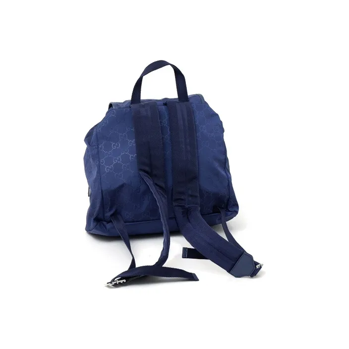 GUCCI Nylon With Leather Backpack Medium Size Unisex Navy Blue-1