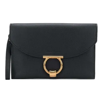 FERRAGAMO Cow Leather Clutch Women's Black