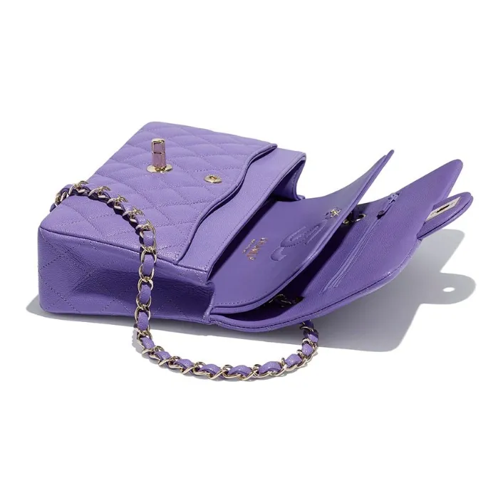 CHANEL Classic Flap CF Sheepskin Shoulder Bag, Crossbody Bag Women's Purple-2