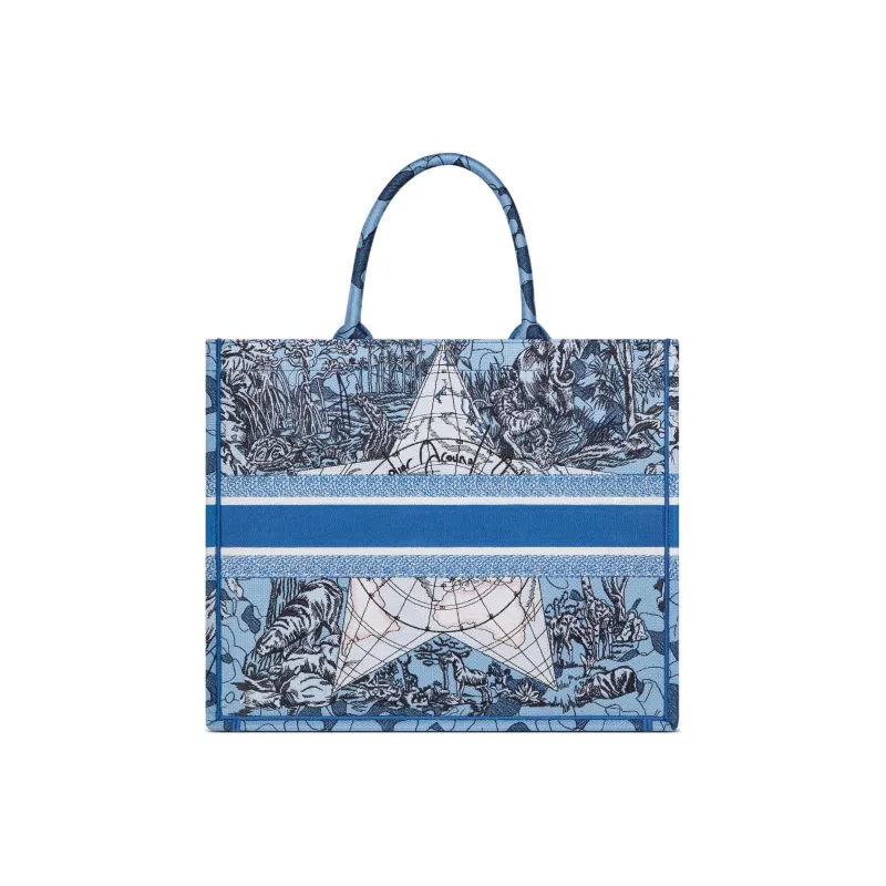 DIOR BookTote Embroidery One Shoulder Handbags Large Size Women's Klein Blue-2