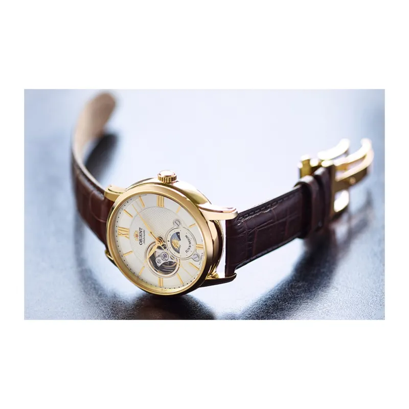 ORIENT Master Collection Mechanical Movement Cow Leather Strap Watch Men's Watches Gold Dial RA AS0004S00-3