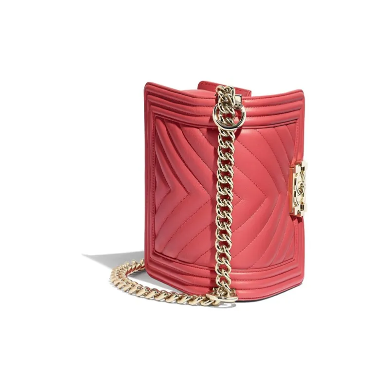 CHANEL Leboy Cow Leather Crossbody Bag, Chain Bag, Shoulder Bag Women's Peach Pink-2