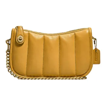 COACH Swinger Sheepskin Leather Shoulder Bag, Pochette, Portable Crossbody Bag, Shoulder Bag Women's Bright Yellow