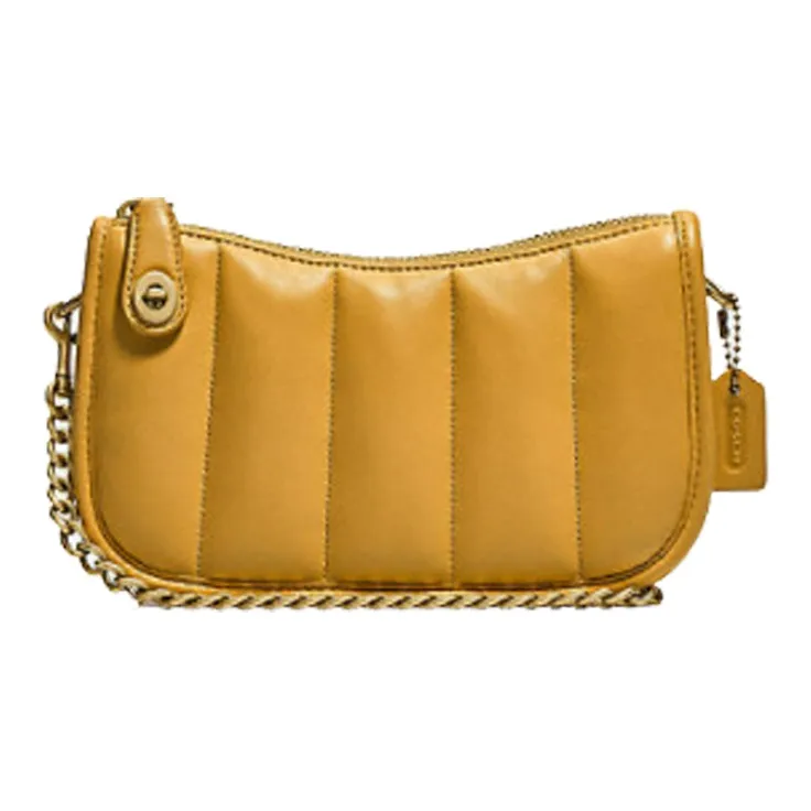 COACH Swinger Sheepskin Leather Shoulder Bag, Pochette, Portable Crossbody Bag, Shoulder Bag Women's Bright Yellow-0