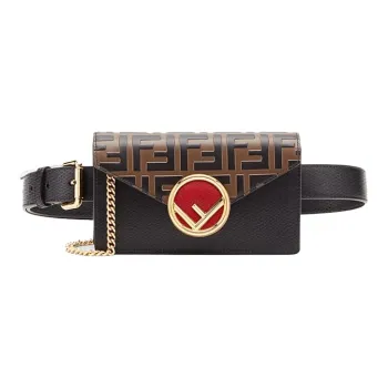 FENDI Kan I Cow Leather Shoulder Bag Crossbody Bag Fanny Pack Women's Brown & Black & Red