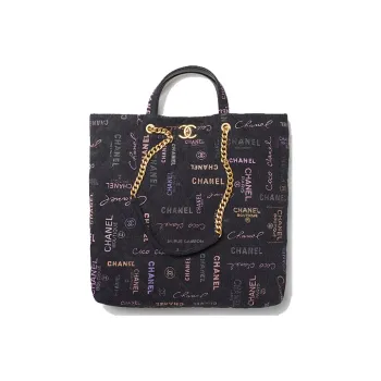 CHANEL 22P Denim Tote Bag Shopping Bag Shoulder Bag Handbag Women's Black