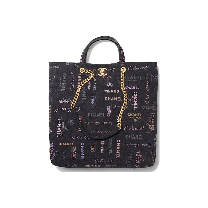 CHANEL 22P Denim Tote Bag, Shopping Bag, Shoulder Bag, Handbag Women's Black-0