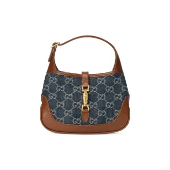 GUCCI Jackie 1961 Canvas With Leather Trim Canvas Bag Crescent Shoulder Bag Shoulder Bag Women's Gray Blue Multicolor