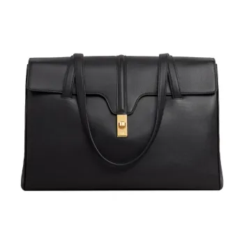 CELINE 16 Smooth Cow Leather Handbag Shoulder Bag Medium Size Women's Black