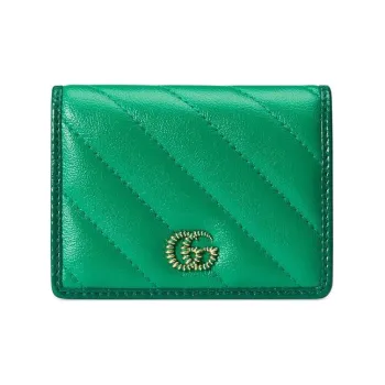 GUCCI Marmont Quilted Leather Card Holder, Wallet Women's Green/Bright Green