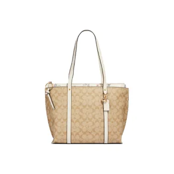 COACH May Canvas With Leather Tote Bag Shopping Bag Handbag Shoulder Bags Women's Khaki