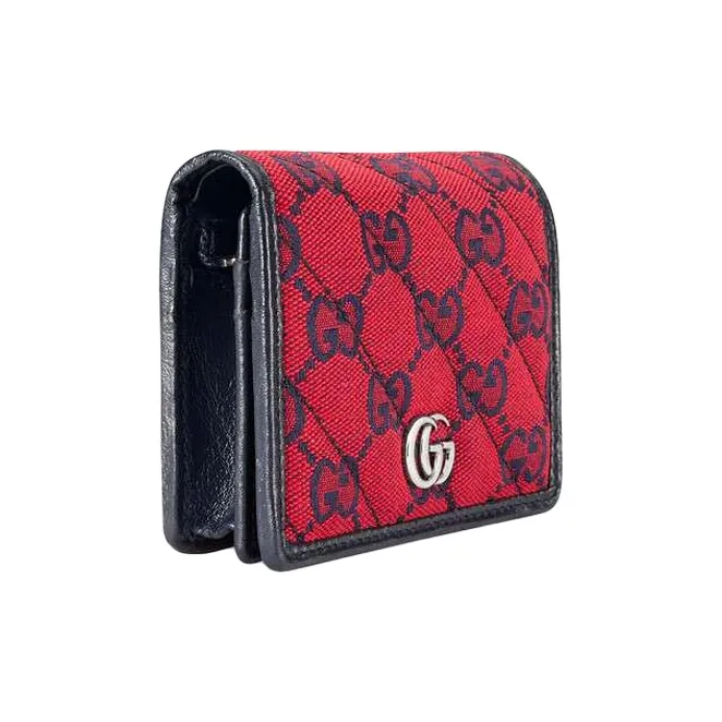GUCCI Quilting Canvas With Leather Card Holder, Canvas Bag, Wallet Women's Red/Blue-1