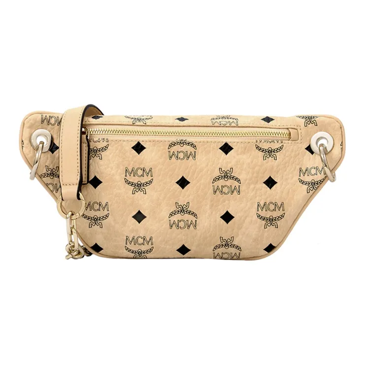 MCM Essential Visetos Origina Leather Fanny Pack, Shoulder Bag, Crossbody Bag Mini Women's Beige-4