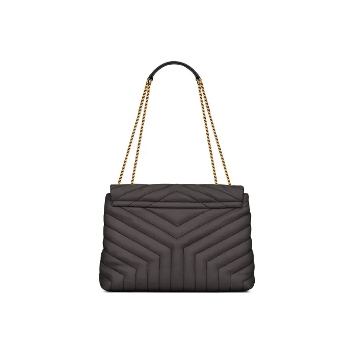 SAINT LAURENT LOULOU Leather Crossbody Bag, Shoulder Bag Women's Gray Black-2