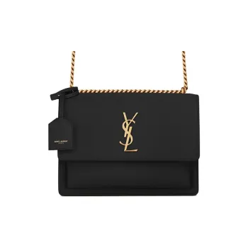 SAINT LAURENT Smooth Leather Sunset Bag Crossbody Bag Shoulder Bag Medium Size Women's Black
