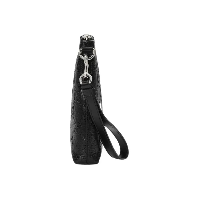 GUCCI Leather Messenger Bag Clutches Medium Size Men's Black-6