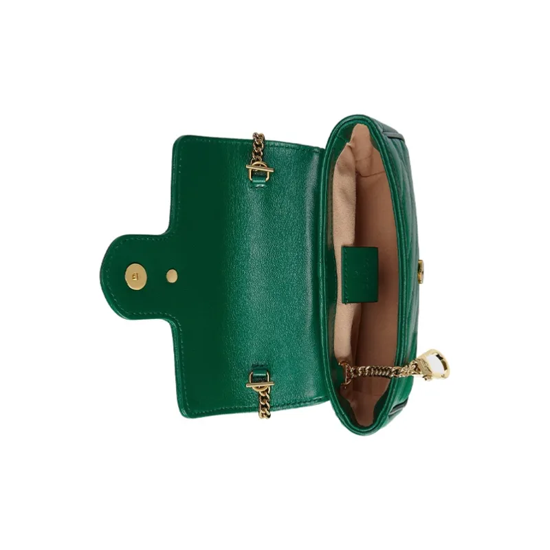 GUCCI GG Marmont Quilted Leather Shoulder Bag, Crossbody Bag Mini Women's Green/Bright Green-5
