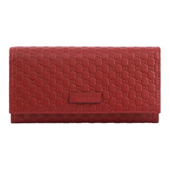 GUCCI Cow Leather Long Flap Wallet Women's Red