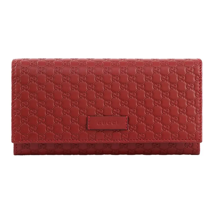 GUCCI Cow Leather Long Flap Wallet Women's Red-0