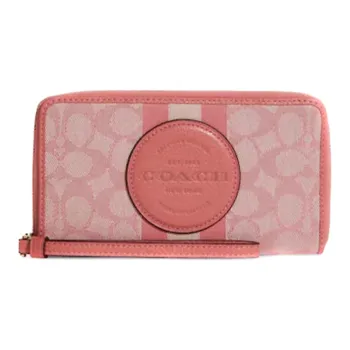 COACH Dempsey Fabric Cell Phone Pouch Wrist Bag Wallet Small Size Women's Rose Petal Pink Macaron Color Scheme