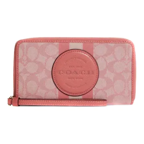 COACH Dempsey Fabric Cell Phone Pouch Wrist Bag Wallet Small Size Women's Rose Petal Pink Macaron Color Scheme