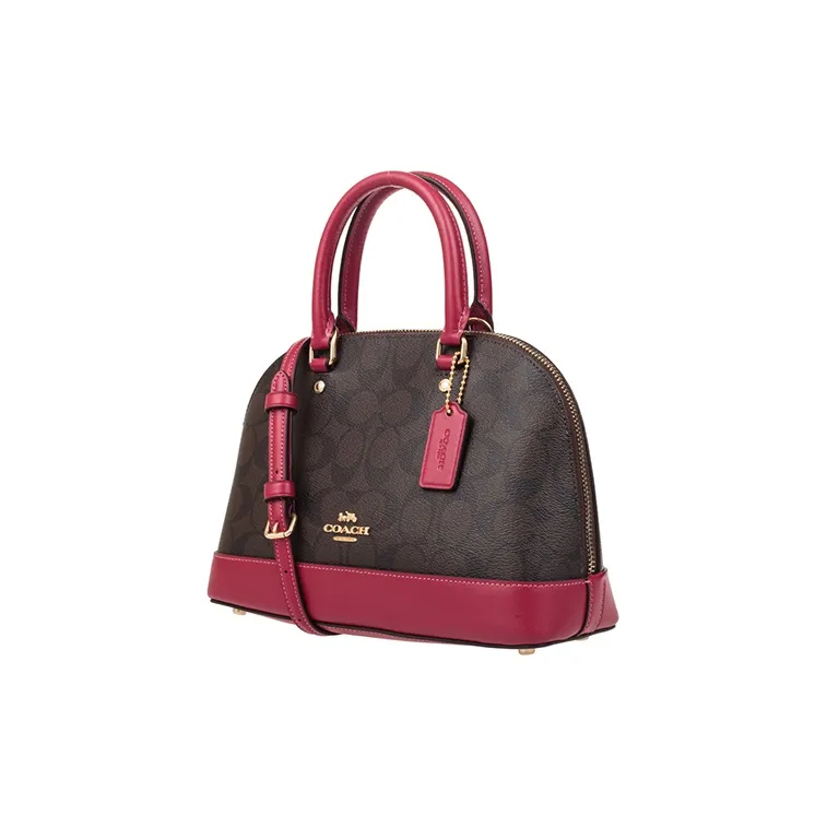 COACH Sierra PVC One Shoulder Handbag Small Size Women's Dark Brown & Red-2
