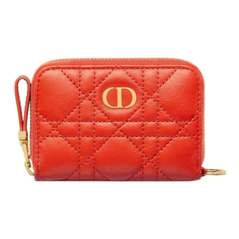DIOR Caro Soft Calfskin Clutch Coin Purse With Card Holder Women's Bright Orange-0