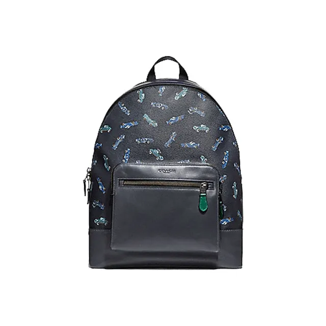 COACH West Canvas With Leather And Cow Leather Backpack Large Size Men's Navy Blue-0