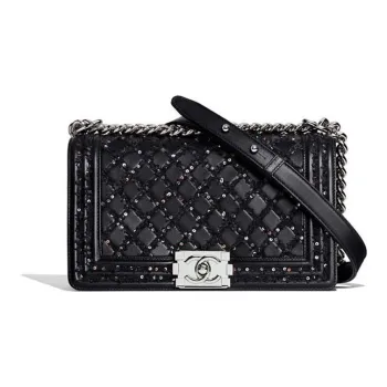 CHANEL Leboy Lambskin Chain Bag, Shoulder Bag Women's Black