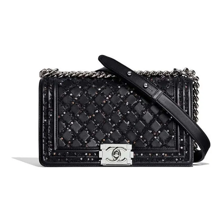 CHANEL Leboy Lambskin Chain Bag, Shoulder Bag Women's Black-0