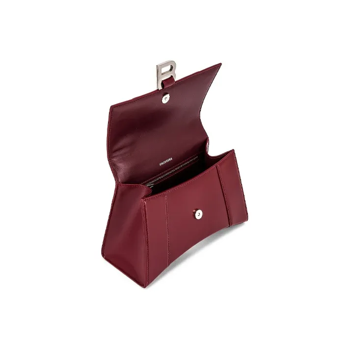 Balenciaga Hourglass Cow Leather One Shoulder Handbag Crossbody Bag Small Size Deep Red Burgundy-3
