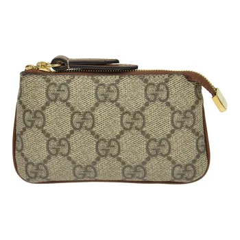 GUCCI Canvas With Leather PVC Key Pouch Coin Purse Regular Unisex Ebony/Brown