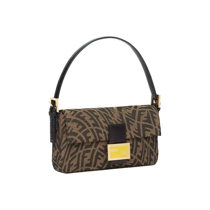 FENDI Baguette Cotton Shoulder Bag, Baguette Bag, Handbag, Shoulder Bag Women's Brown-1