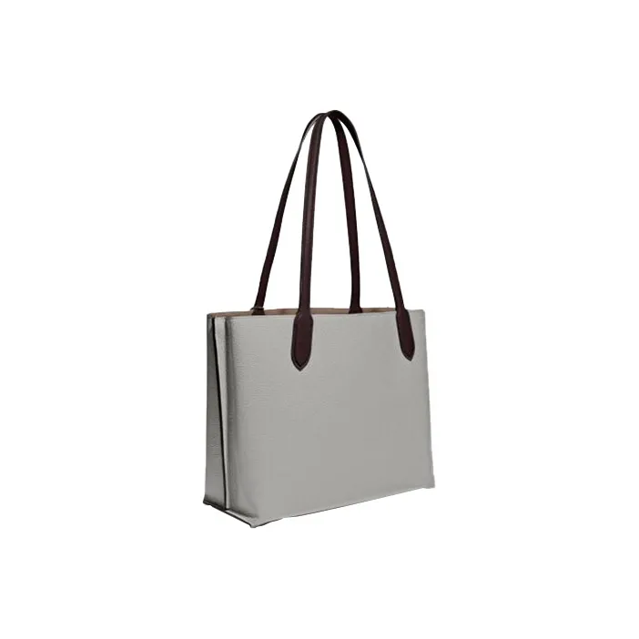 COACH Willow Pebbled Leather Tote Bag, Shopping Bag, Handbag, Shoulder Bag Women's Gray & Black-1