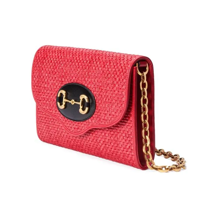 GUCCI Straw Woven With Leather Chain Bag, Shoulder Bag, Crossbody Bag Women's-1