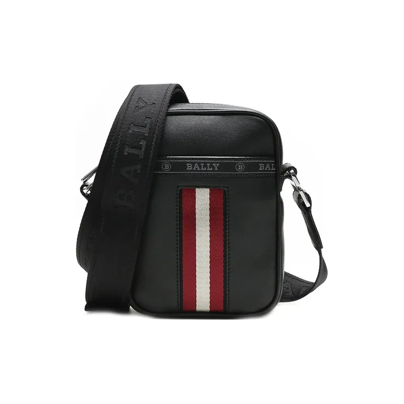 BALLY Leather Shoulder Bag, Crossbody Bag Regular Men's Black-0