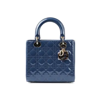 DIOR Lady Dior Patent Leather Cowhide Dior Bag Shoulder Bag Crossbody Bag Handbag Medium Size Women's Dark Denim Blue