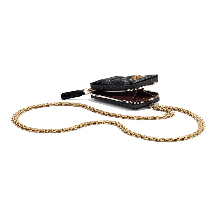 CHANEL 2.55 Cow Leather Slogan Bag Necklace Pouch Unisex Black-2