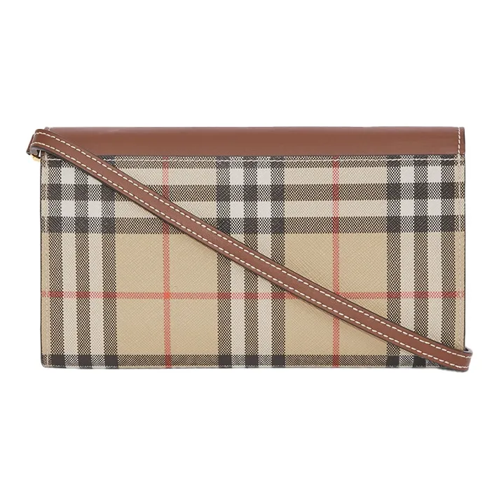 Burberry Vintage Leather, Textile Wallet, Shoulder Bag, Crossbody Bag Women's Beige/Brown-3