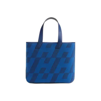 HERMES Cabas H En Biais 40 Bag Bleu France/Noir/Bleu Saphir