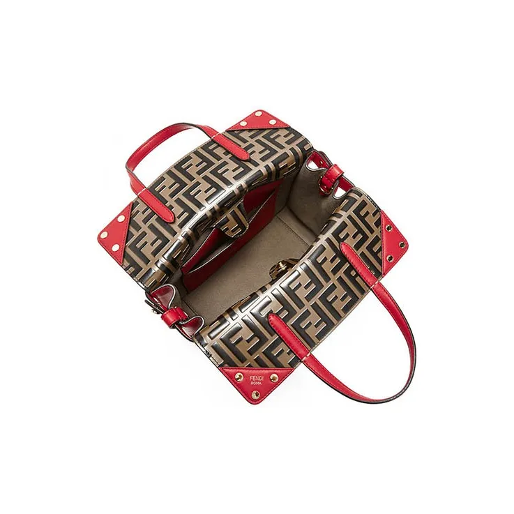 FENDI Calfskin Tote Bag, Shopping Bag, Handbag, Shoulder Bag Women's Red-4