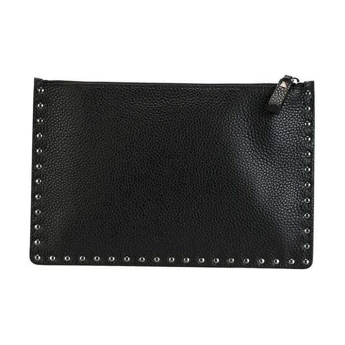 Valentino Leather Wallets Clutches Unisex Black-1