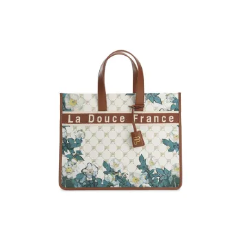 FILA Van Gogh Museum Fabric Handbag Large Size Women's Scallion White